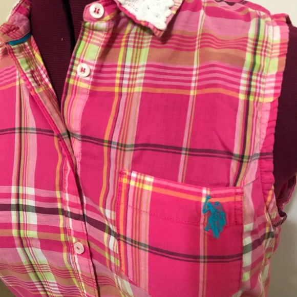 Like New US Polo Plaid button Up sleeveless Shirt Blouse Pink Black - Picture 2 of 7